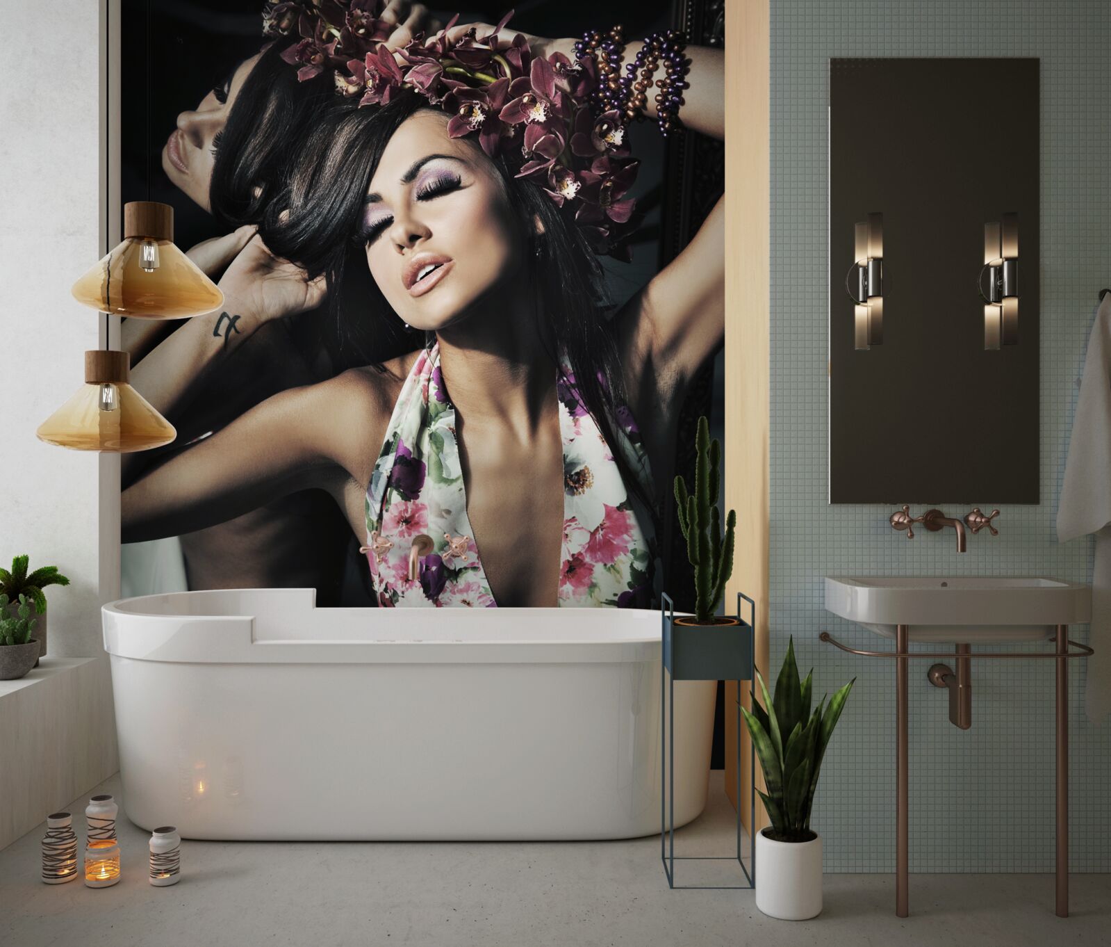 Fototapet fata este fotografiată în reflexia unei oglinzi