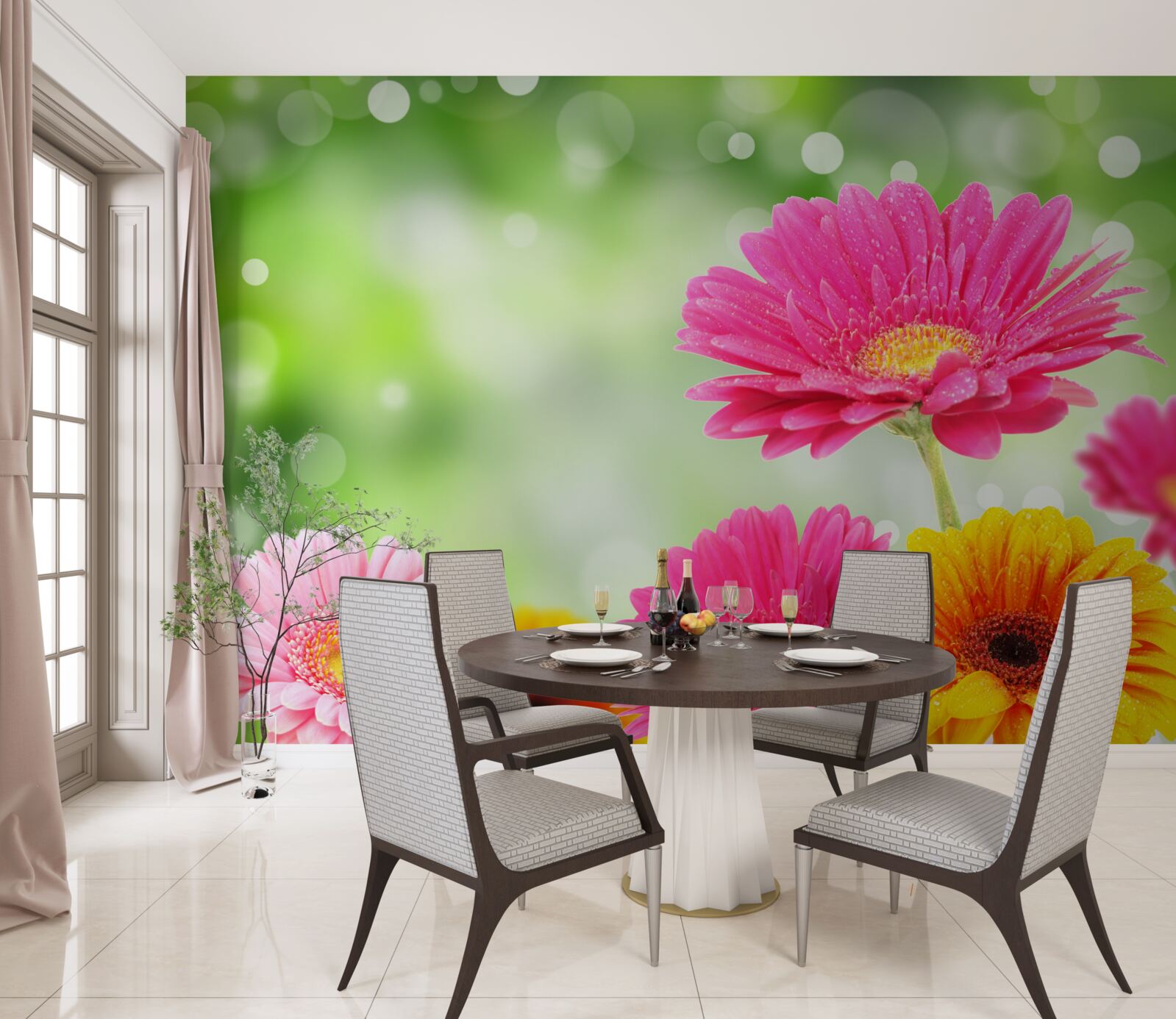 Fototapet gerbera strălucește sub picăturile de ploaie