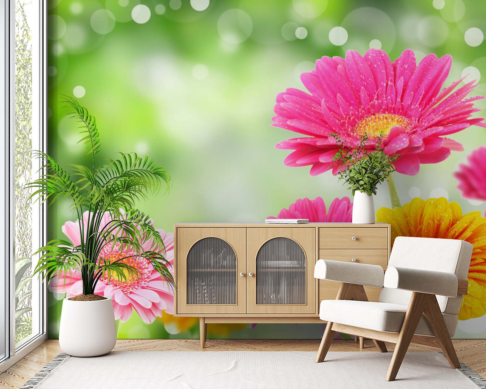 Fototapet gerbera strălucește sub picăturile de ploaie