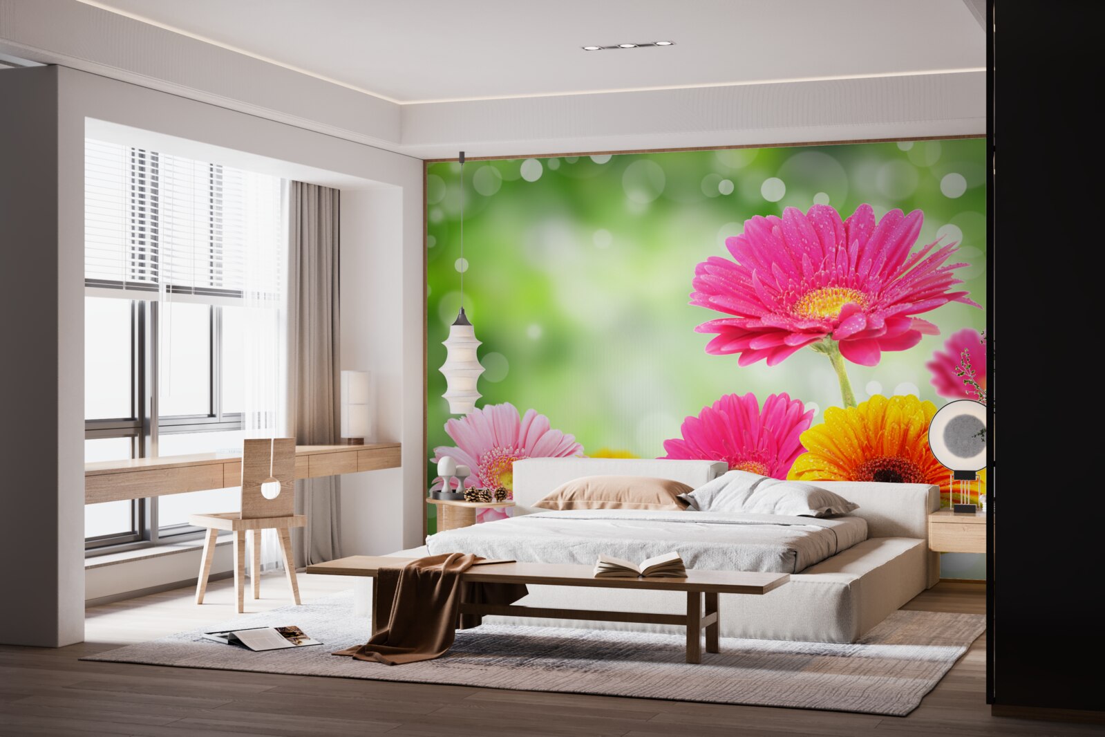 Fototapet gerbera strălucește sub picăturile de ploaie