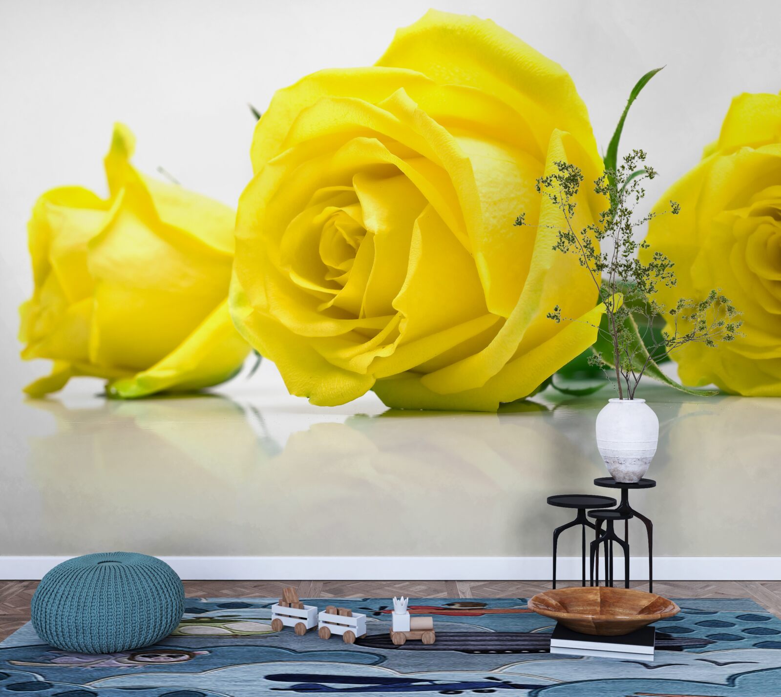 Fototapet trei trandafiri galbeni frumoși