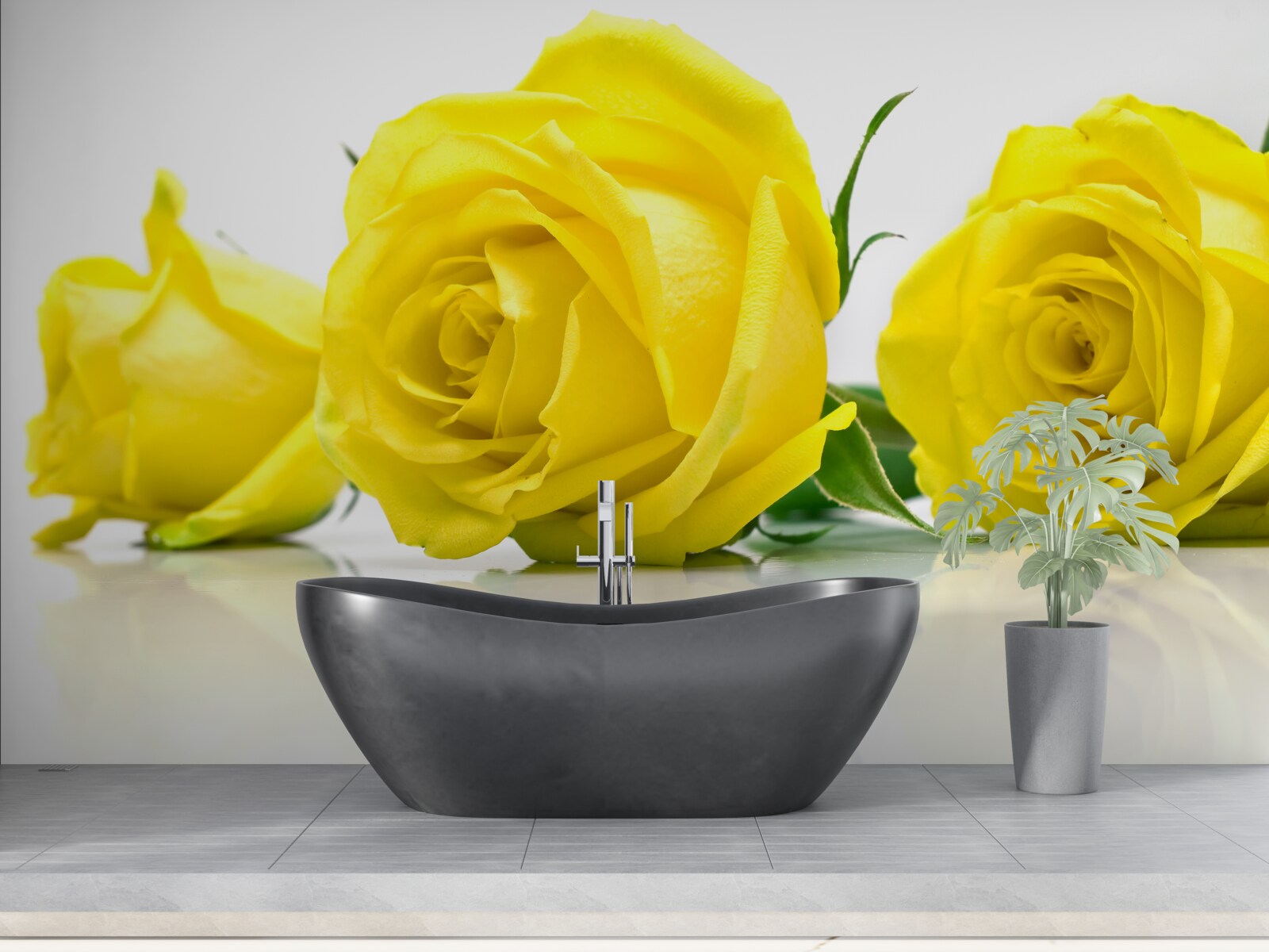 Fototapet trei trandafiri galbeni frumoși