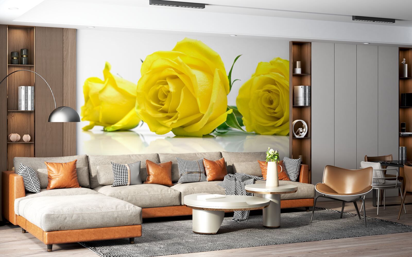 Fototapet trei trandafiri galbeni frumoși