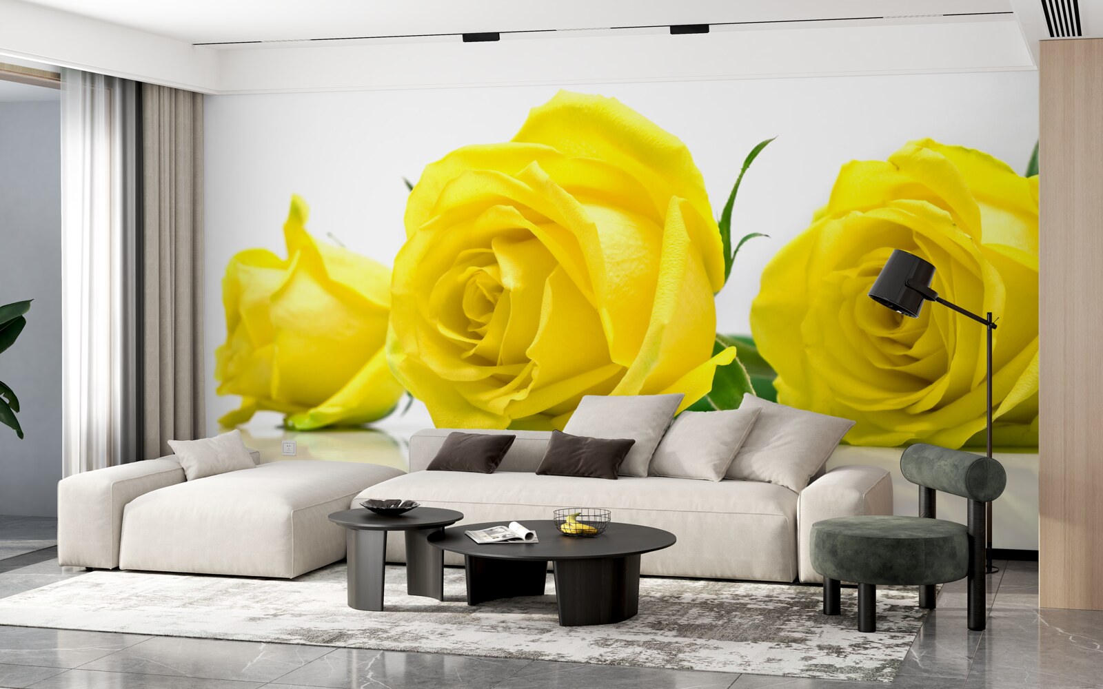 Fototapet trei trandafiri galbeni frumoși