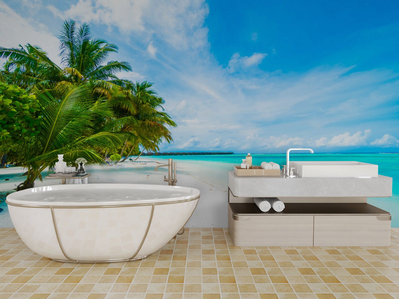 Fototapet țărmuri nisipoase și apă turcoaz a oceanului