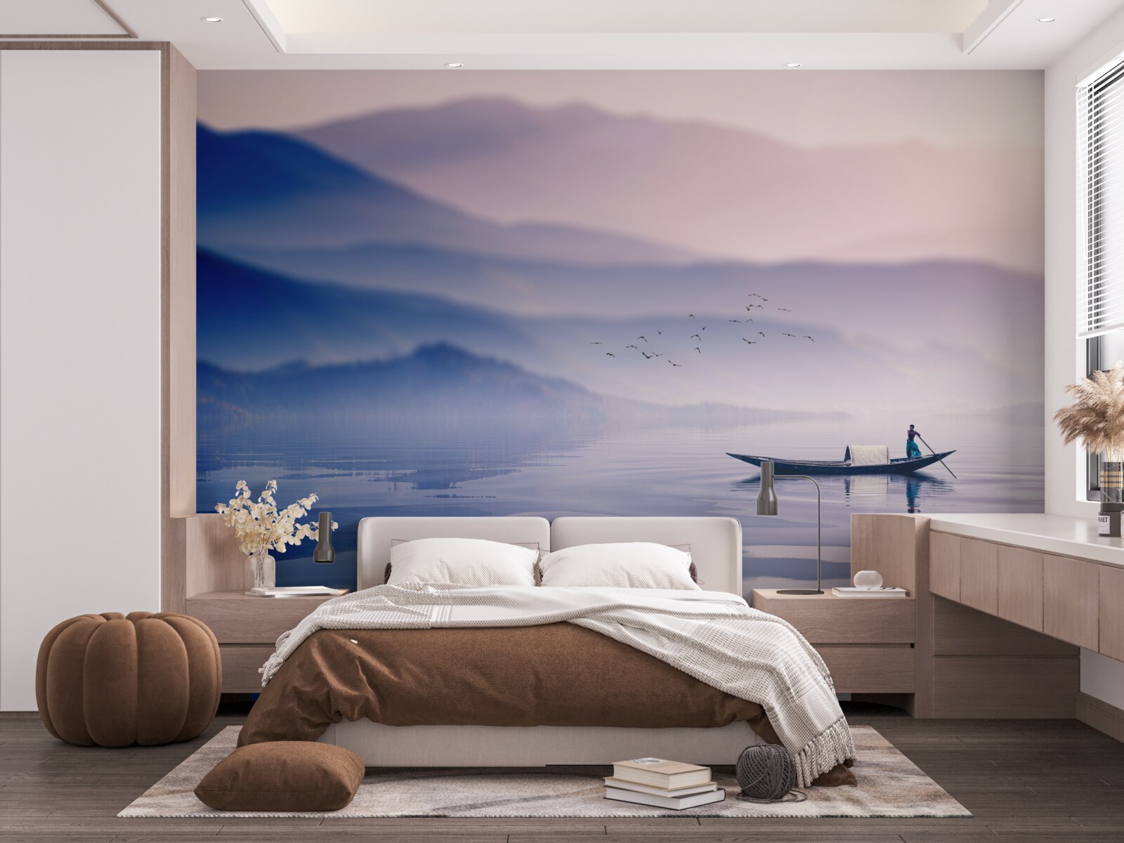 Fototapet pescar singur pe apa cețoasă