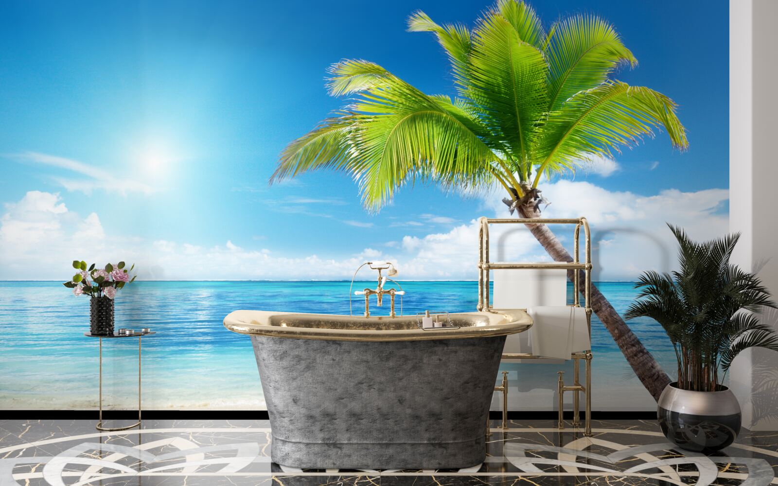 Fototapet zi însorită strălucitoare pe țărm la tropice