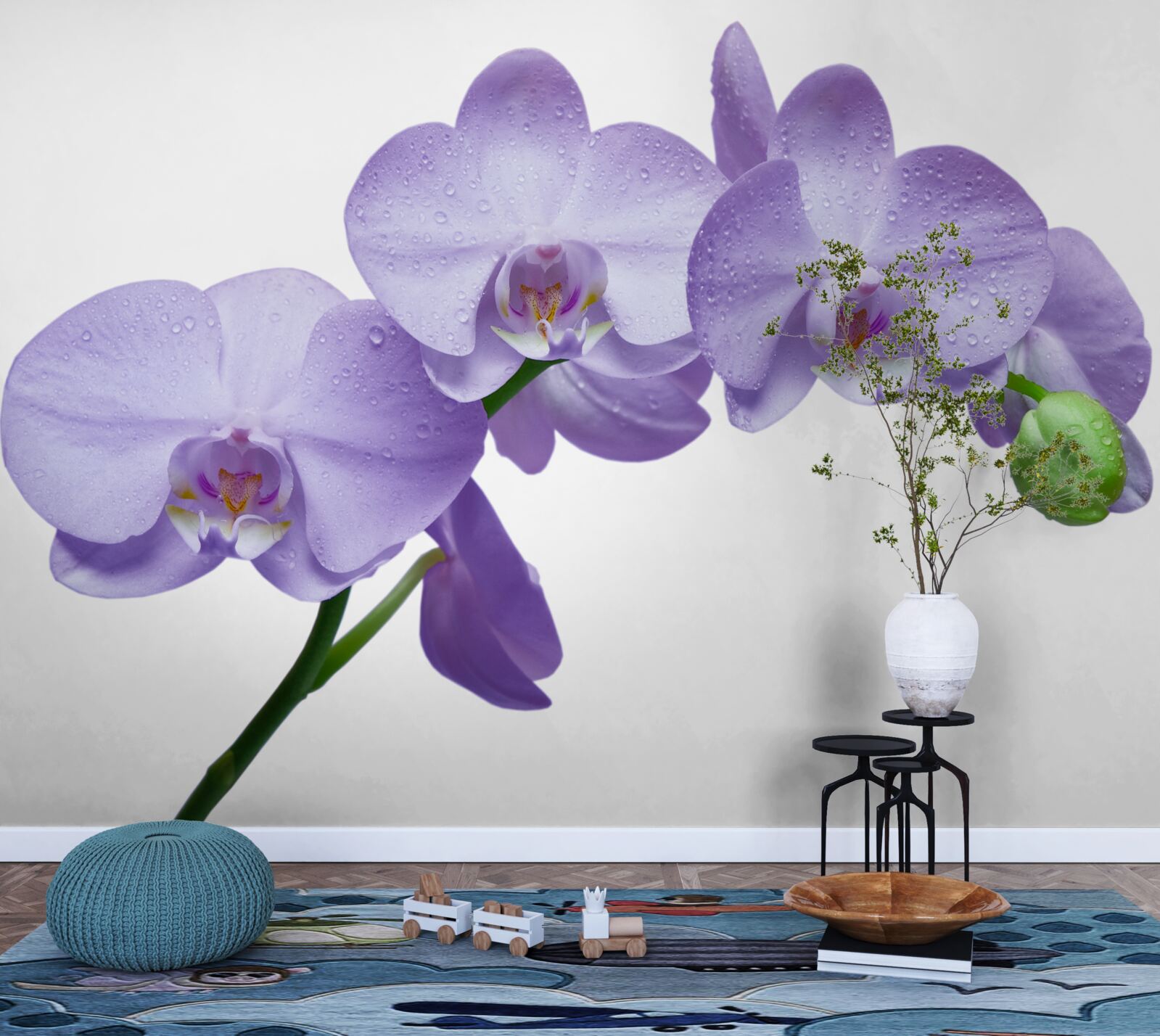 Fototapet chiar ramura unei orhidee liliachii strălucitoare