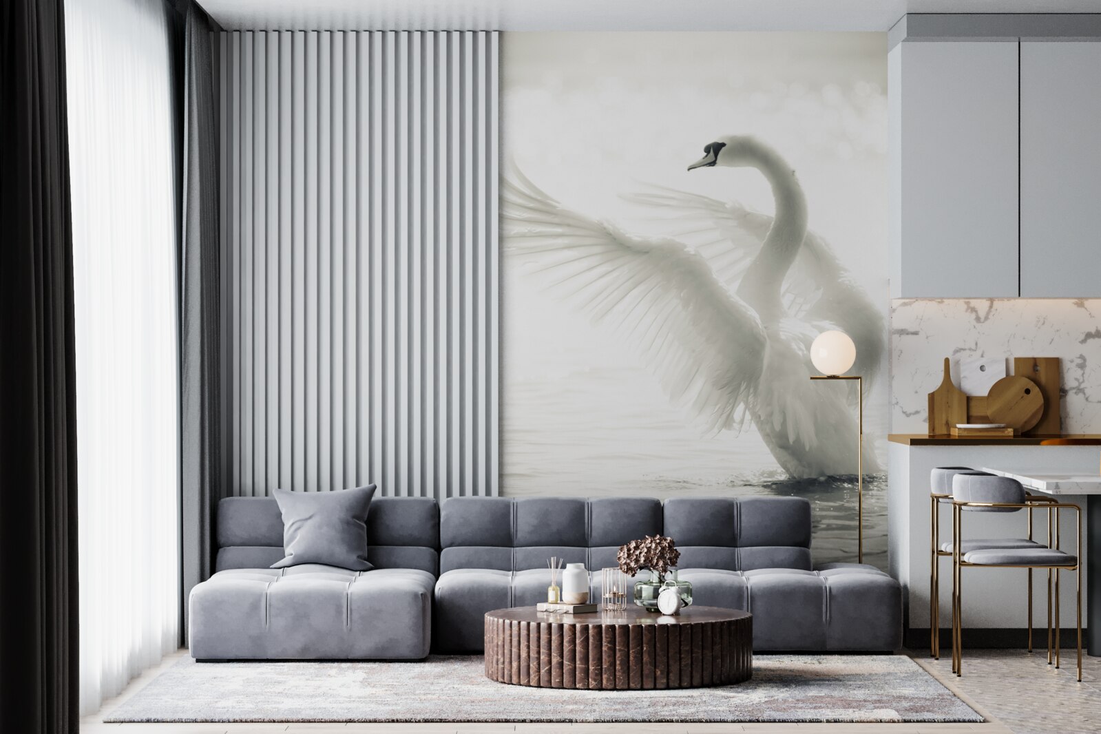 Fototapet lebăda albă cade în apă