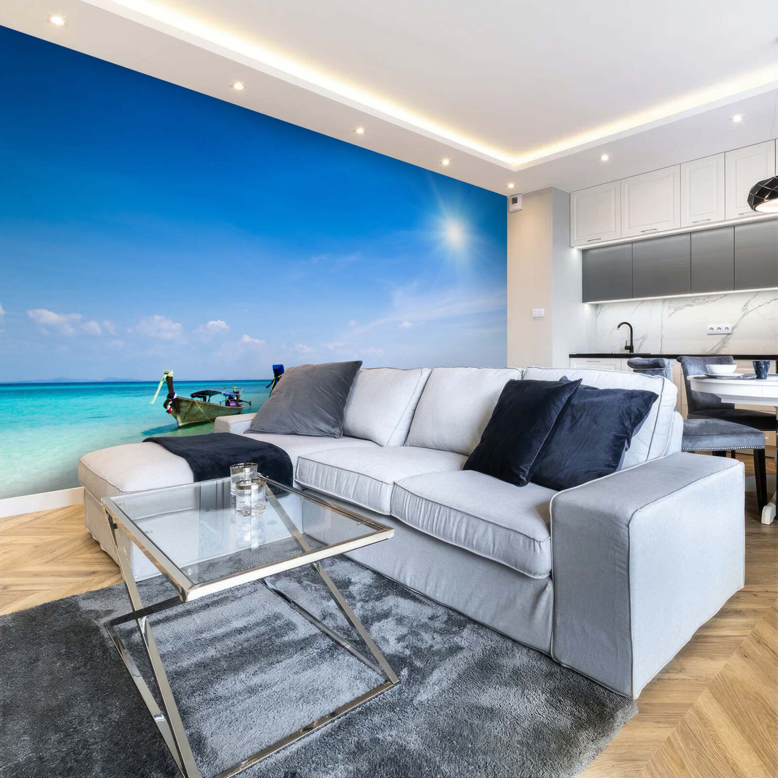 Fototapet în lumina zilei, iahturile sunt vizibile pe dispozitiv