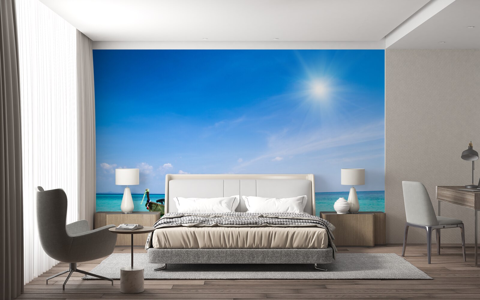 Fototapet în lumina zilei, iahturile sunt vizibile pe dispozitiv