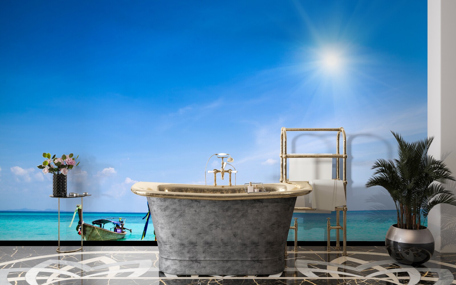 Fototapet în lumina zilei, iahturile sunt vizibile pe dispozitiv