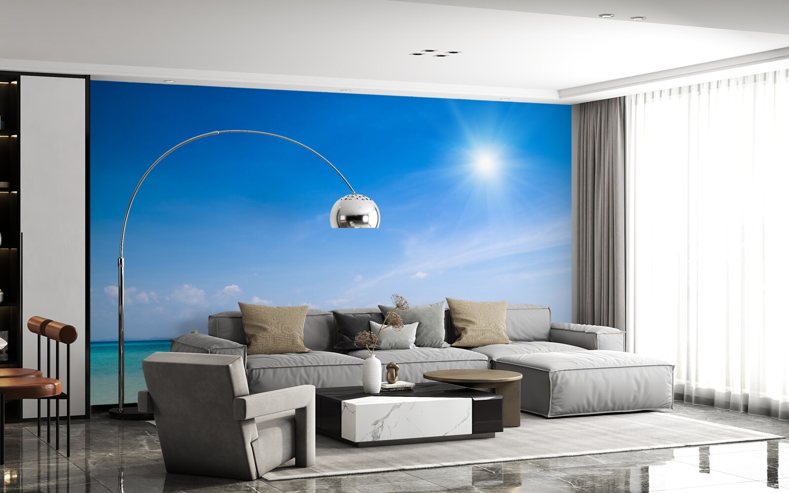 Fototapet în lumina zilei, iahturile sunt vizibile pe dispozitiv