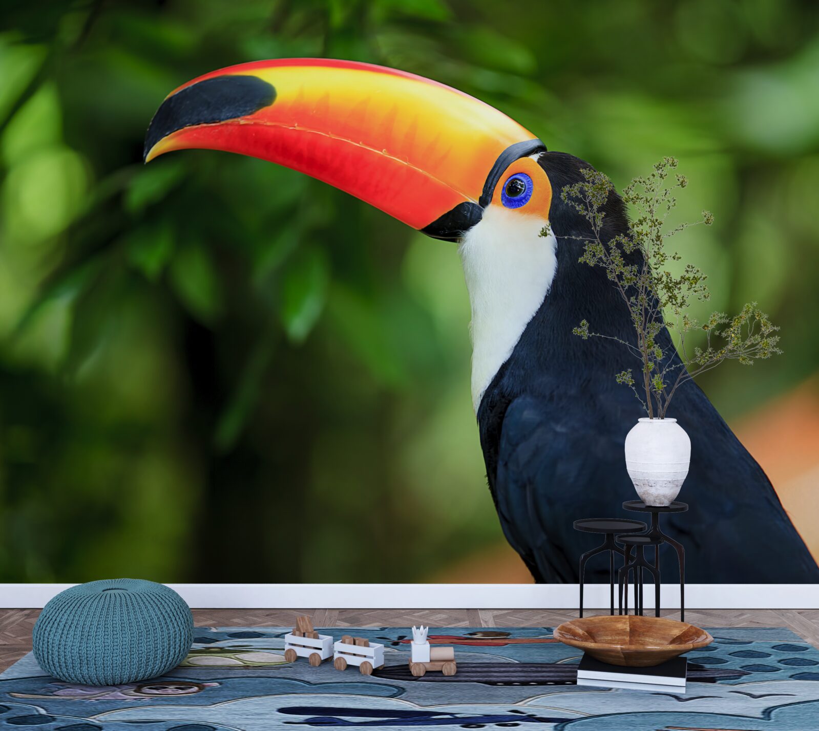 Fototapet un pelican adult și grațios printre verdeață