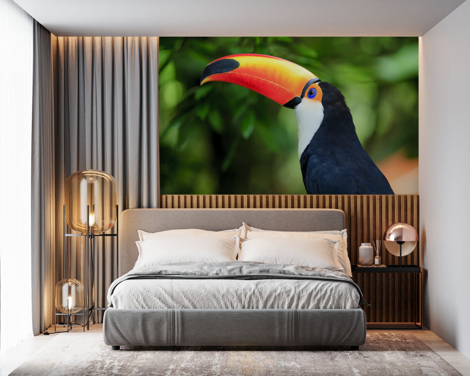 Fototapet un pelican adult și grațios printre verdeață