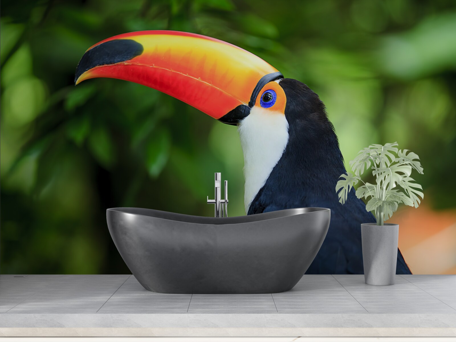 Fototapet un pelican adult și grațios printre verdeață