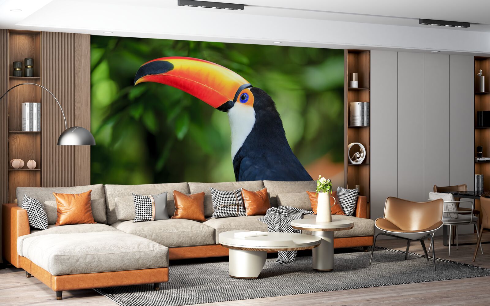 Fototapet un pelican adult și grațios printre verdeață