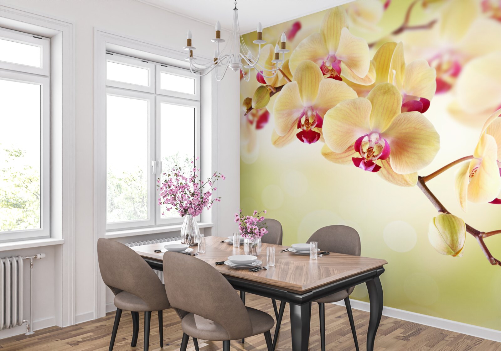 Fototapet orhidee cremoasă moale cu muguri grațioși