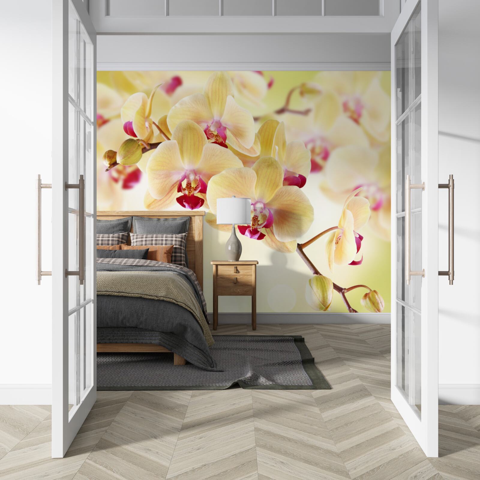 Fototapet orhidee cremoasă moale cu muguri grațioși