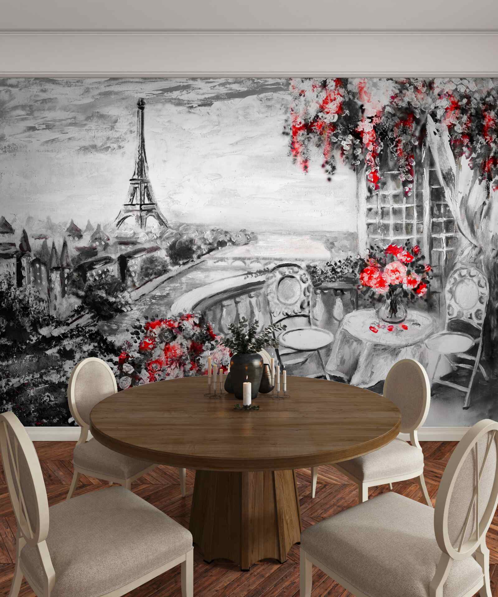 Fototapet cafenea verandă confortabilă cu vedere la turnul eiffel