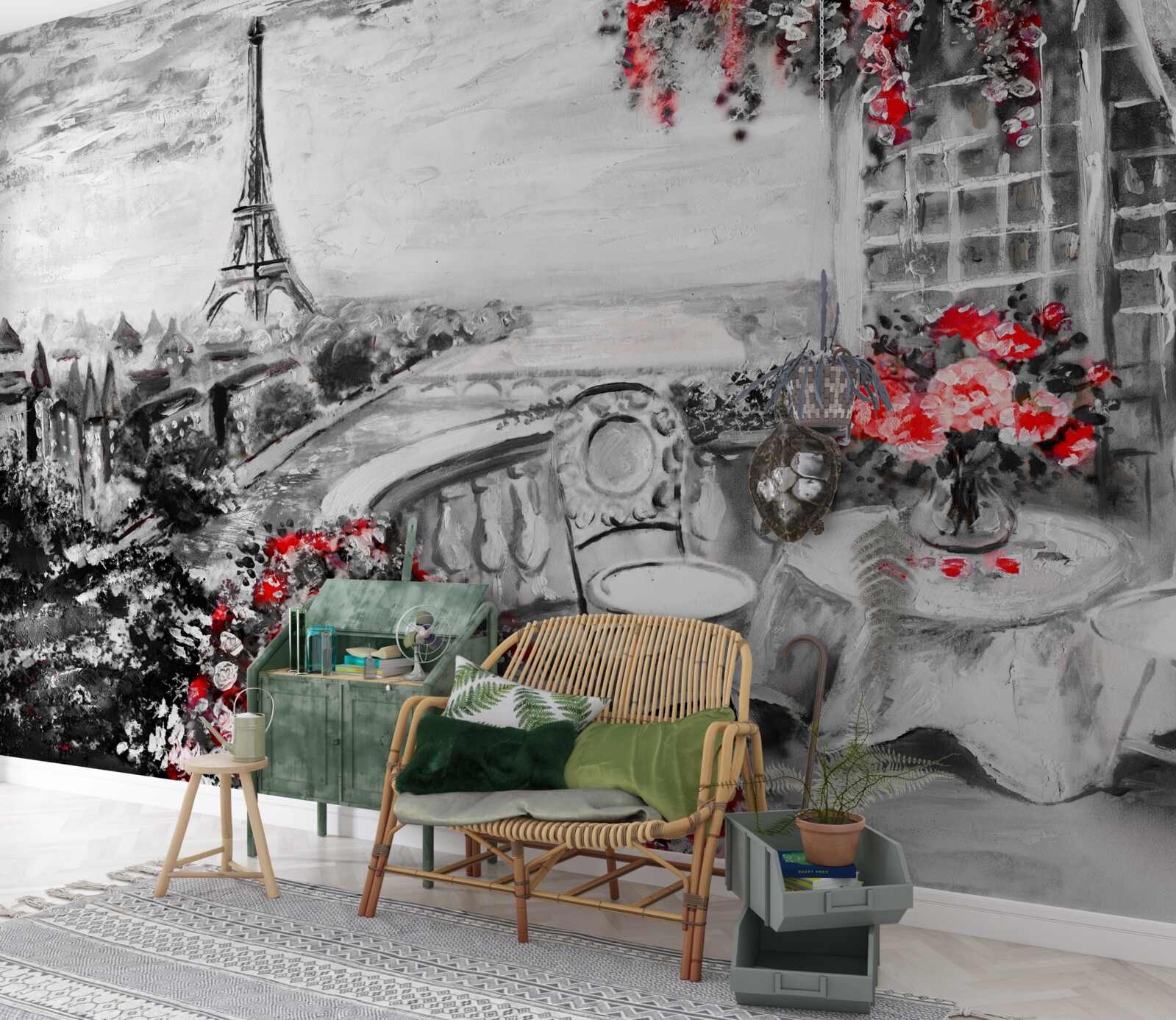 Fototapet cafenea verandă confortabilă cu vedere la turnul eiffel