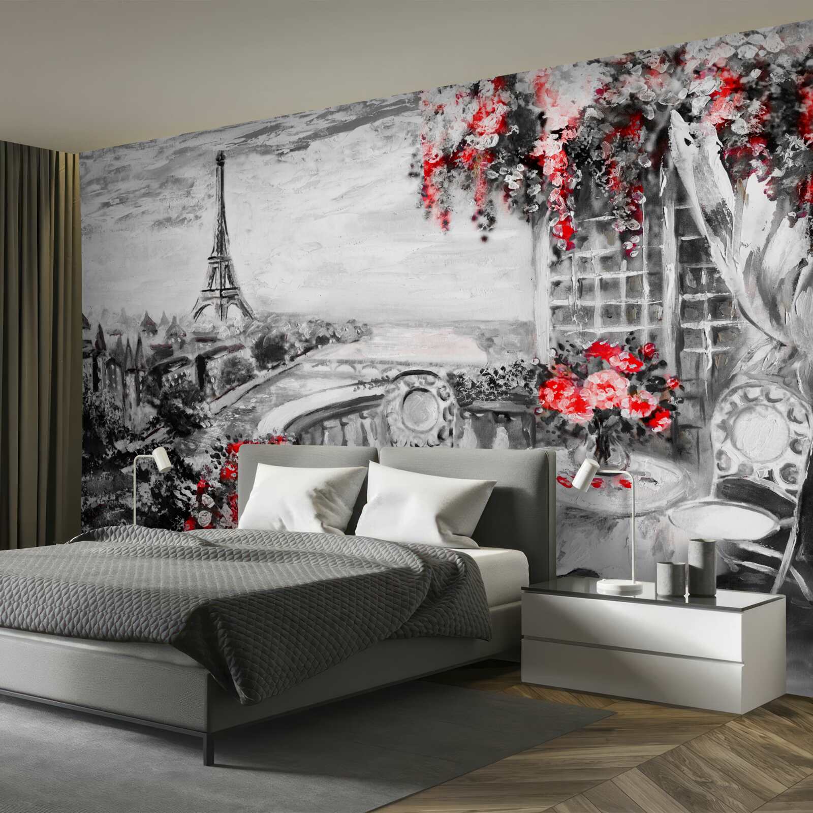 Fototapet cafenea verandă confortabilă cu vedere la turnul eiffel