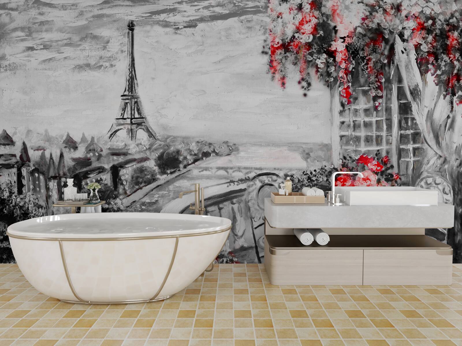 Fototapet cafenea verandă confortabilă cu vedere la turnul eiffel