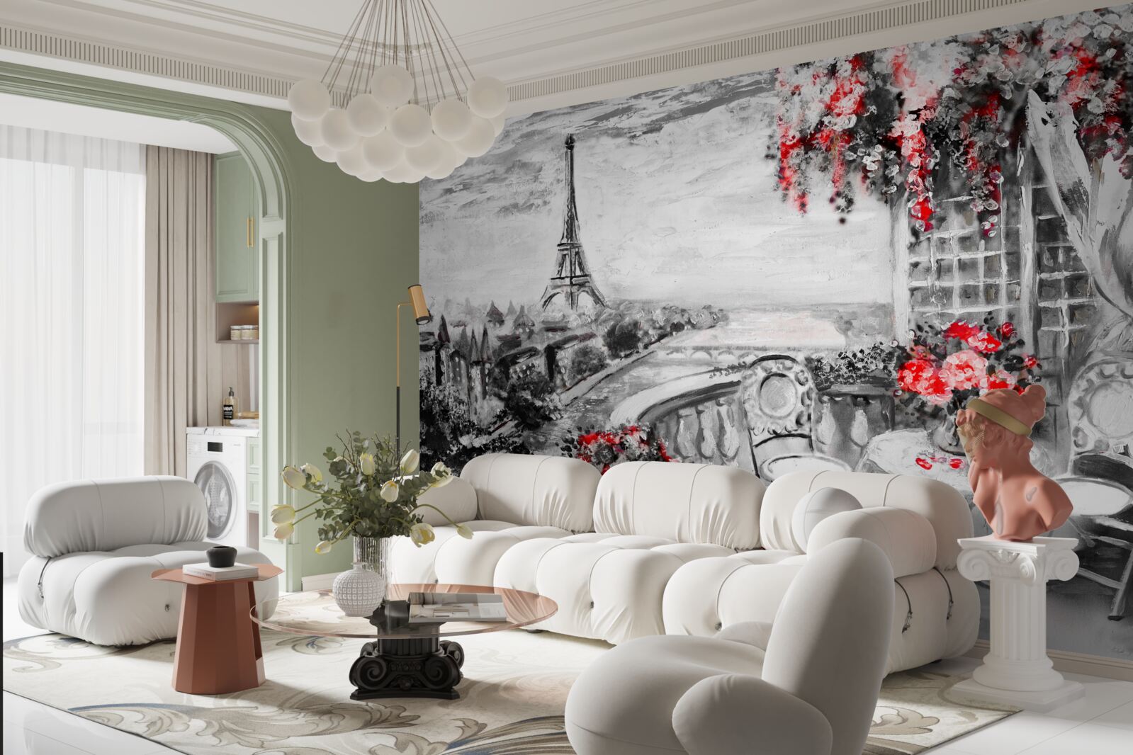 Fototapet cafenea verandă confortabilă cu vedere la turnul eiffel