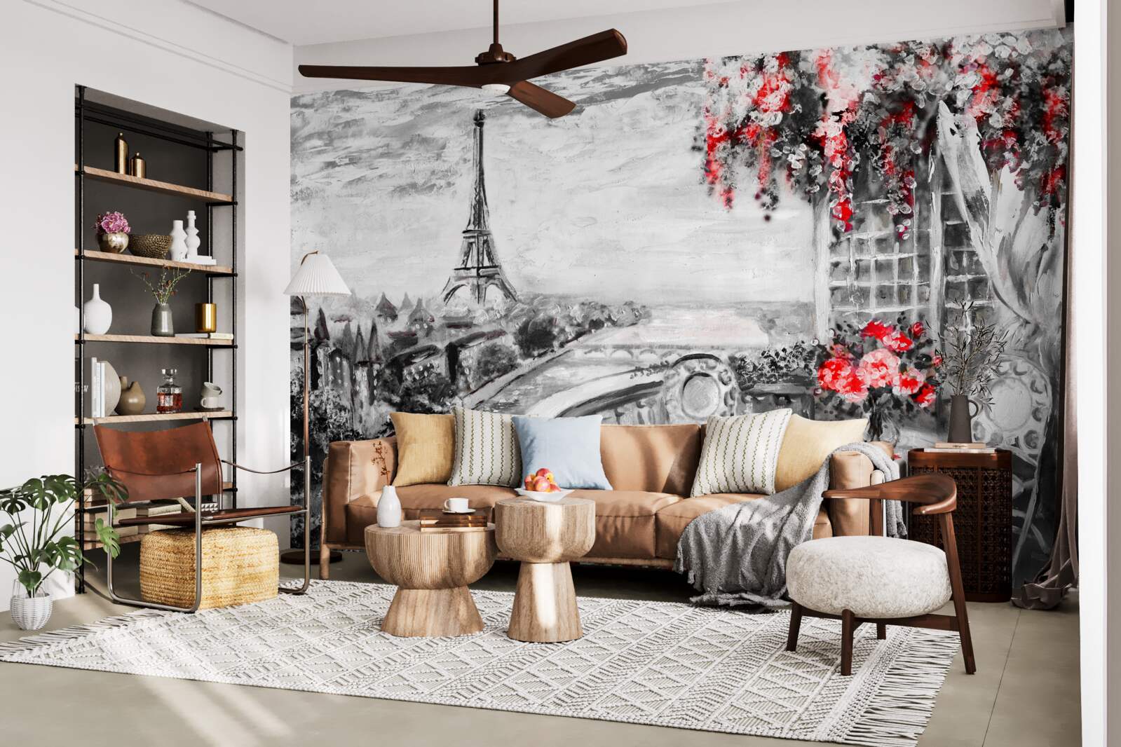 Fototapet cafenea verandă confortabilă cu vedere la turnul eiffel