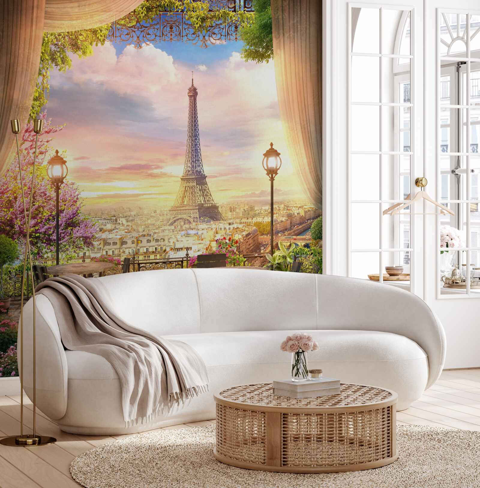 Fototapet măsuțele de cafea cu vedere la turnul eiffel creează o atmosferă confortabilă