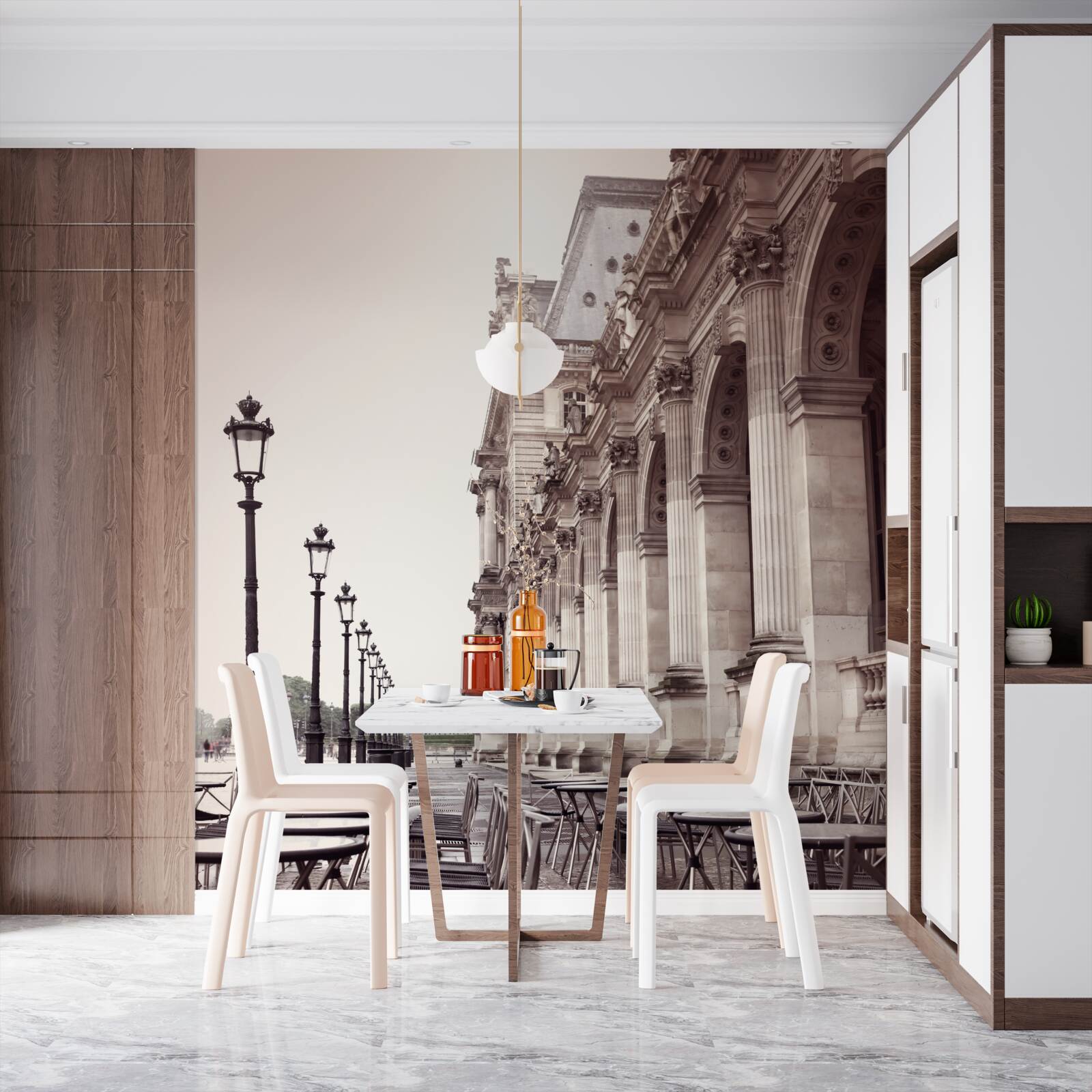 Fototapet cafenea în stil italian pe chei, în ploaie