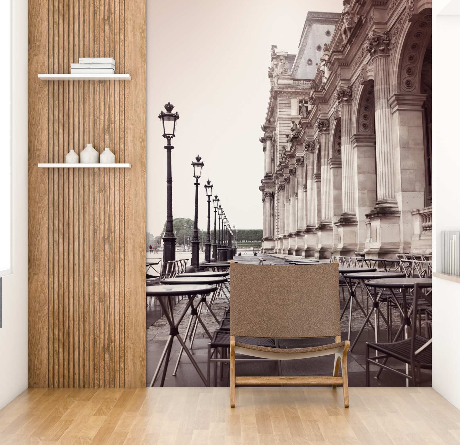 Fototapet cafenea în stil italian pe chei, în ploaie