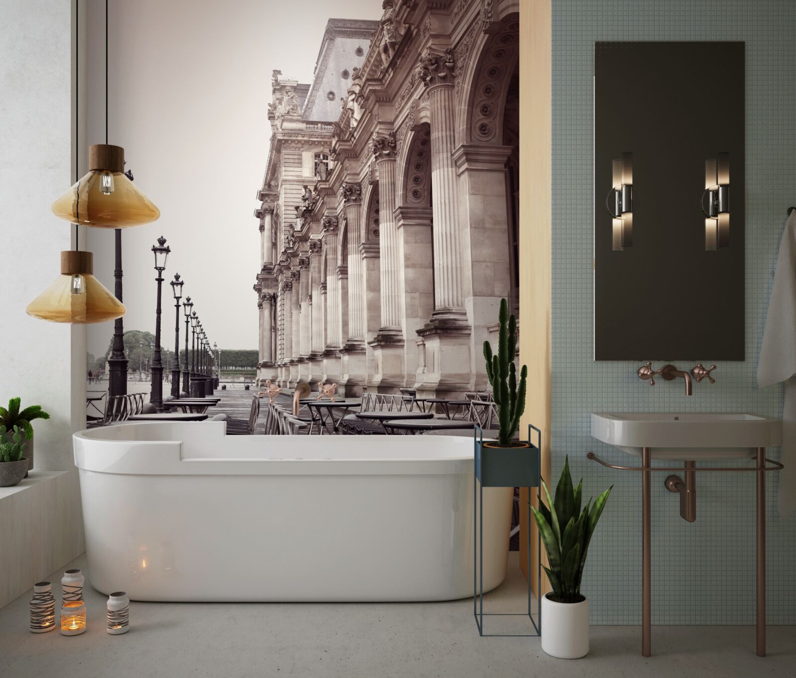 Fototapet cafenea în stil italian pe chei, în ploaie