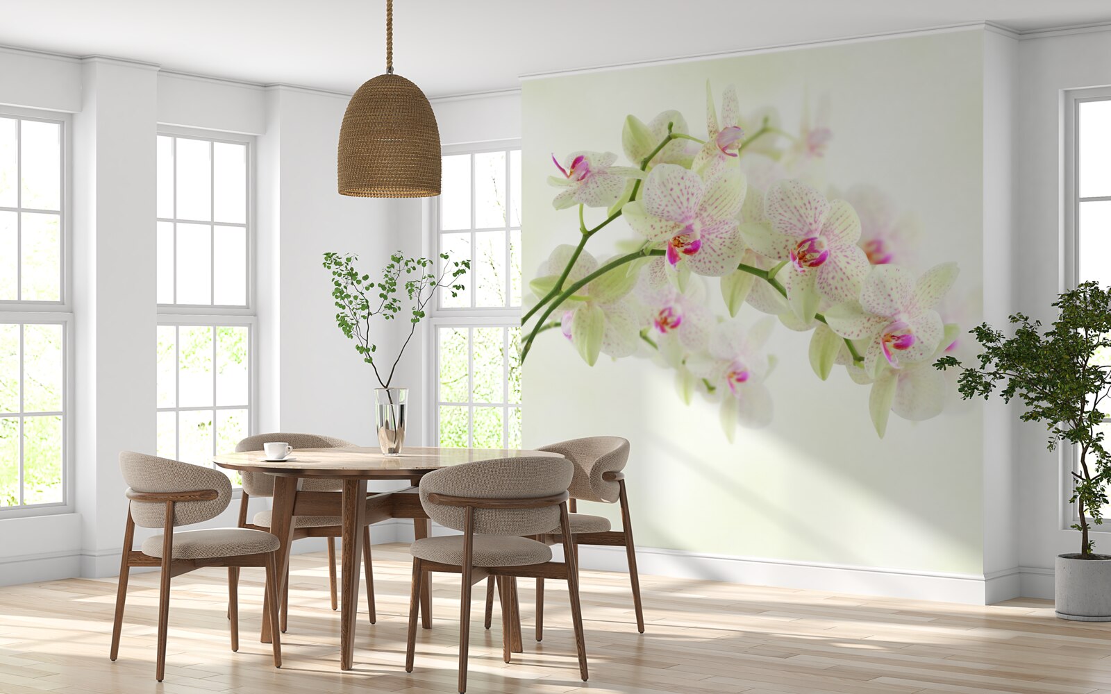 Fototapet ramuri neobișnuit de luxuriante cu muguri de orhidee