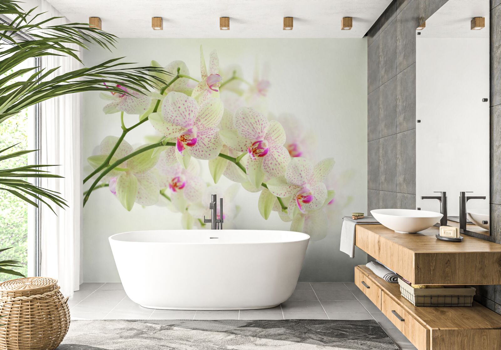 Fototapet ramuri neobișnuit de luxuriante cu muguri de orhidee