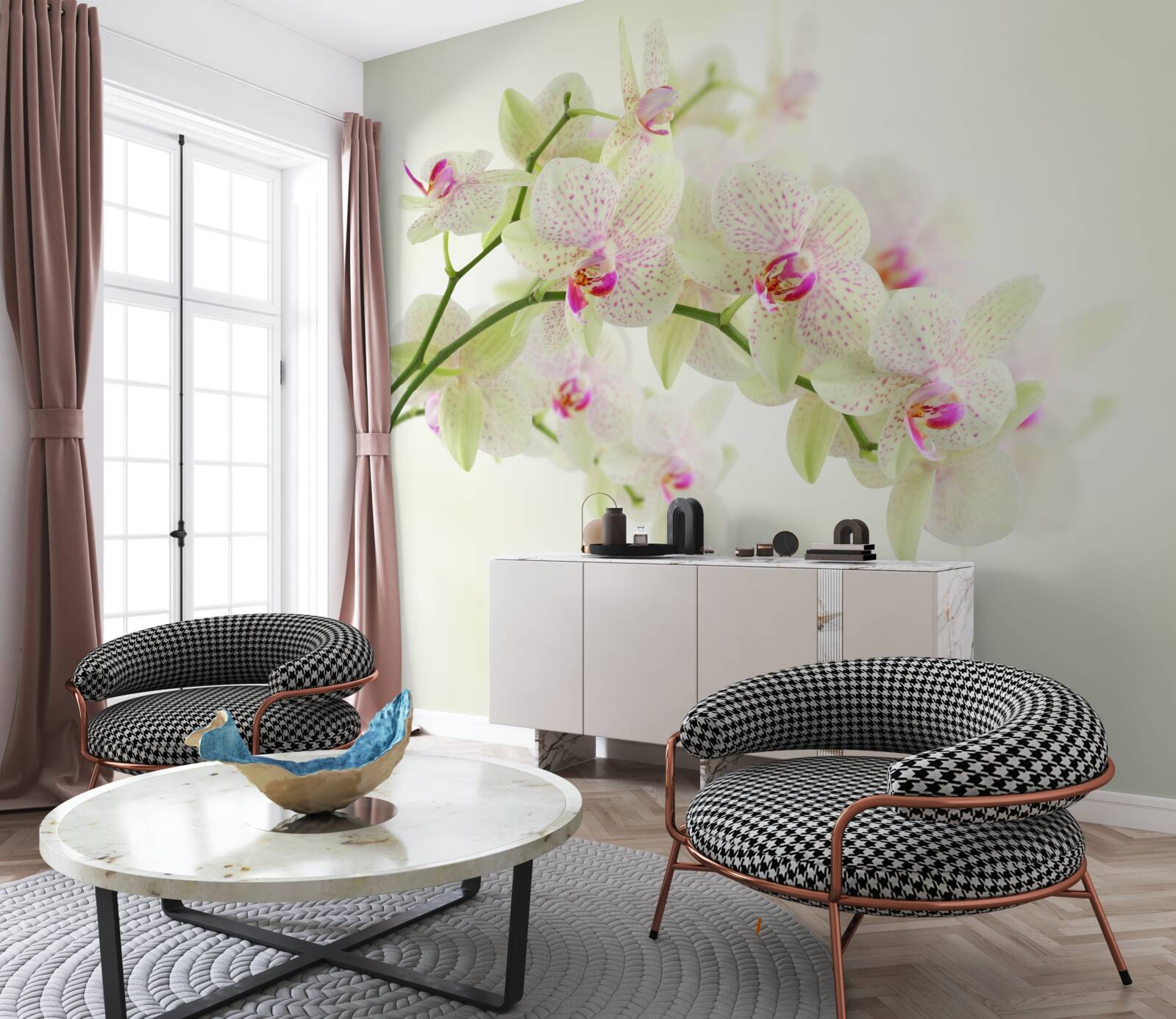 Fototapet ramuri neobișnuit de luxuriante cu muguri de orhidee