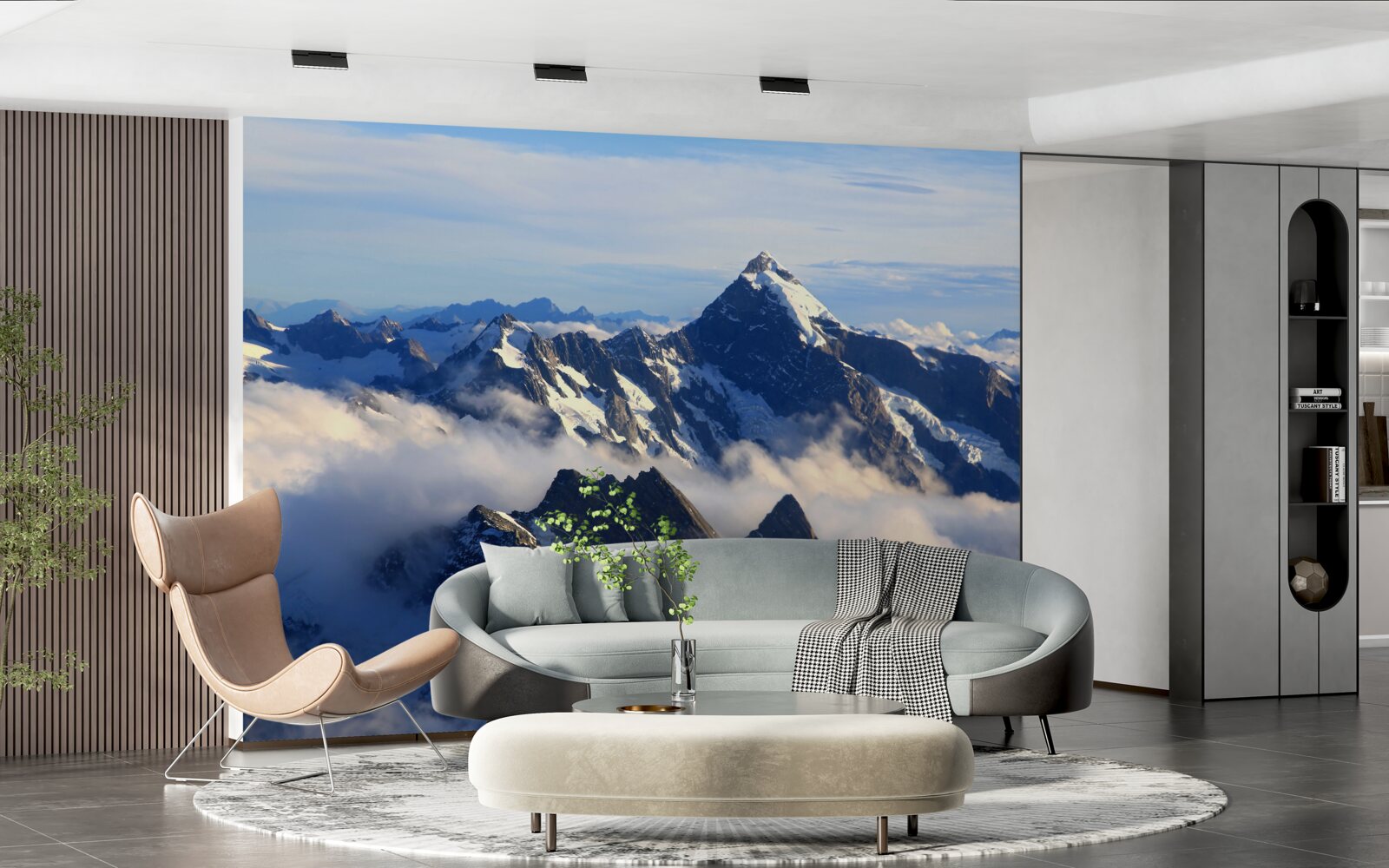 Fototapet ceața rece se întinde sus în munți