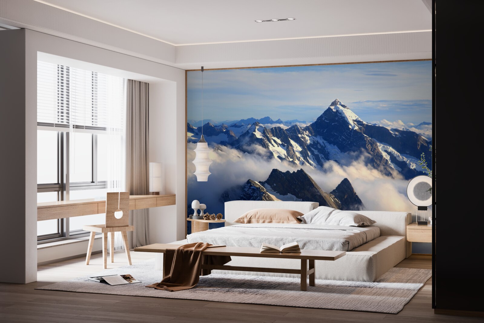 Fototapet ceața rece se întinde sus în munți