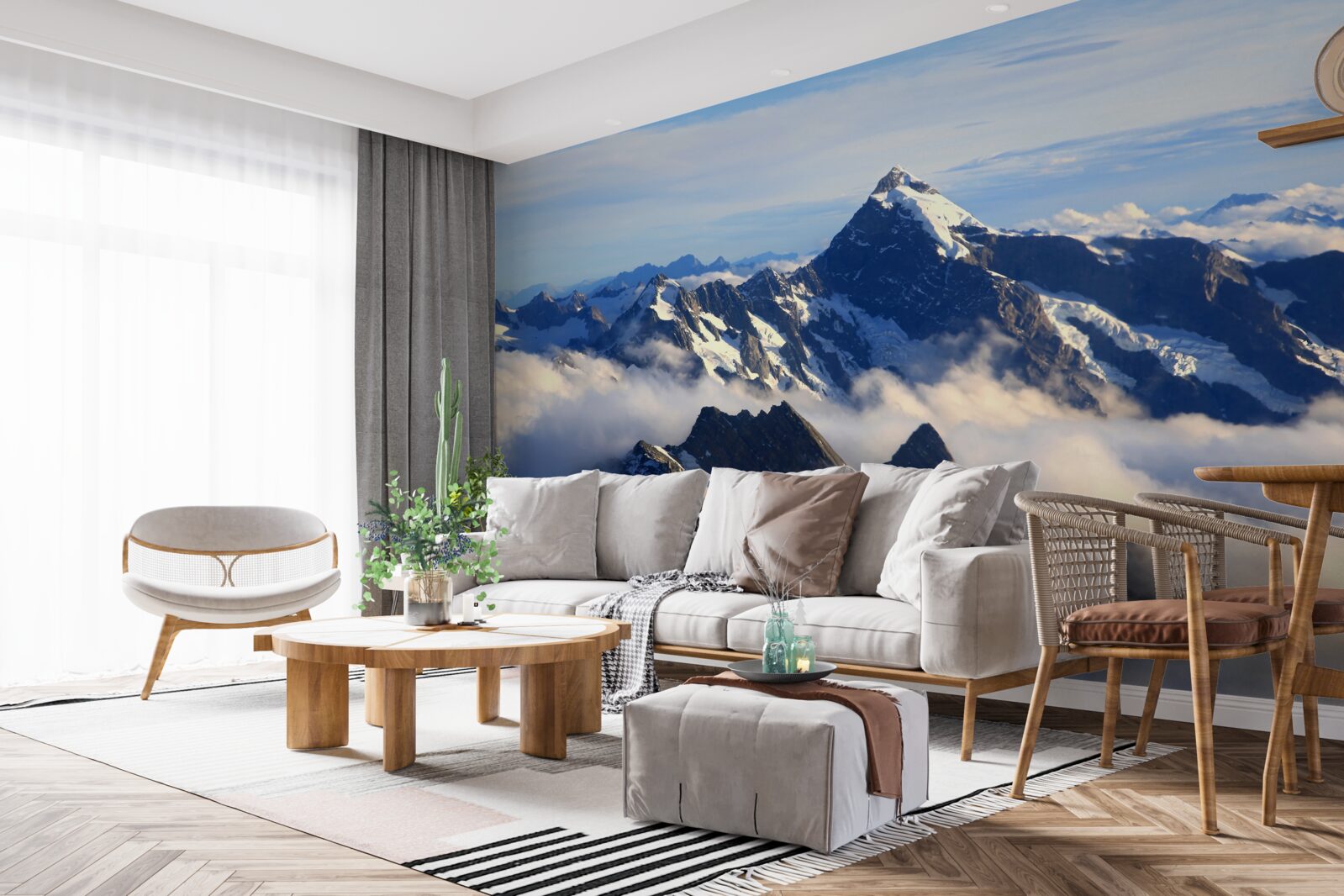 Fototapet ceața rece se întinde sus în munți