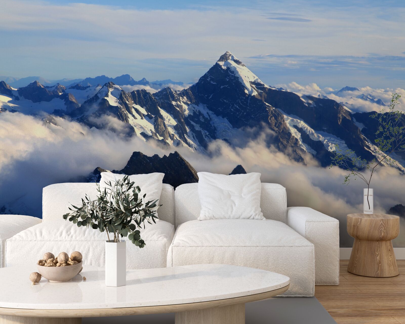 Fototapet ceața rece se întinde sus în munți