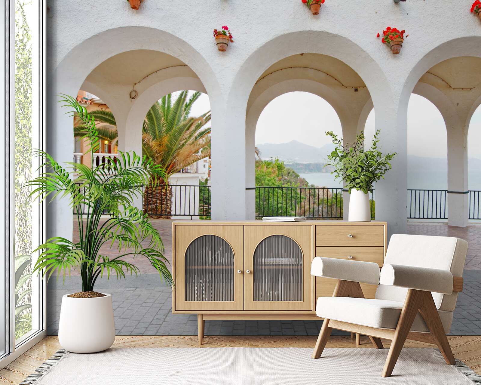 Fototapet arcuri netede, rotunjite, albe ca zăpada, deasupra râului