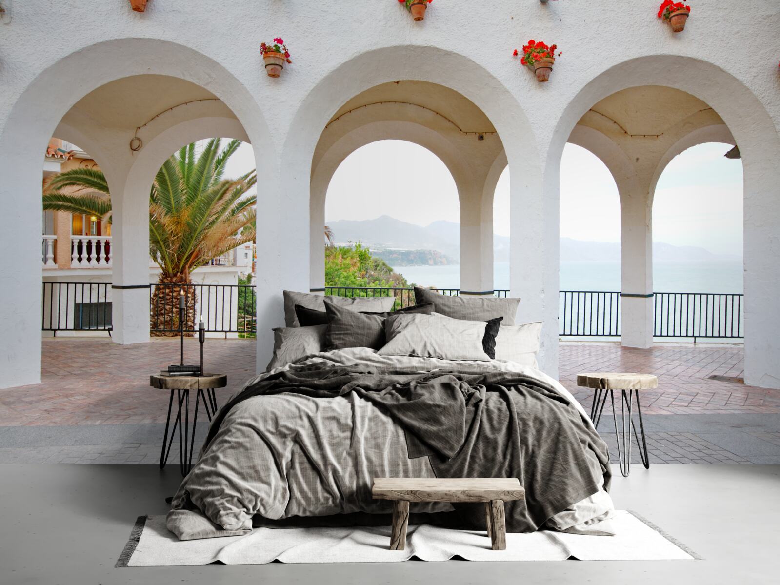 Fototapet arcuri netede, rotunjite, albe ca zăpada, deasupra râului