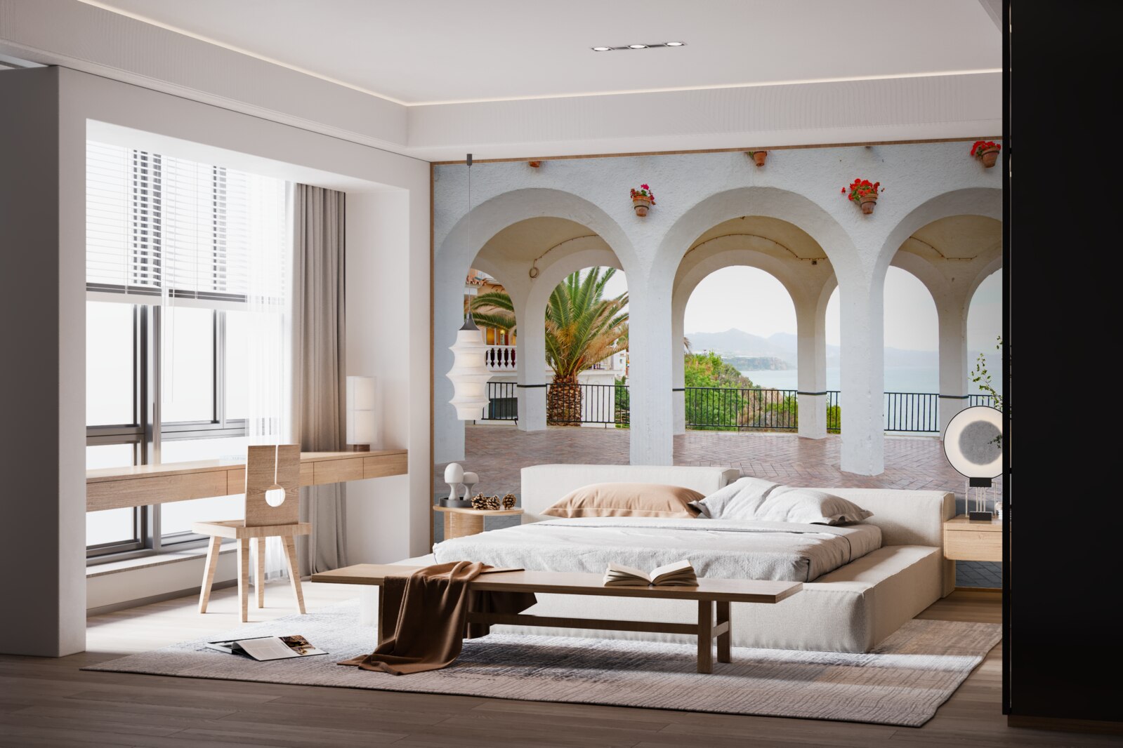 Fototapet arcuri netede, rotunjite, albe ca zăpada, deasupra râului