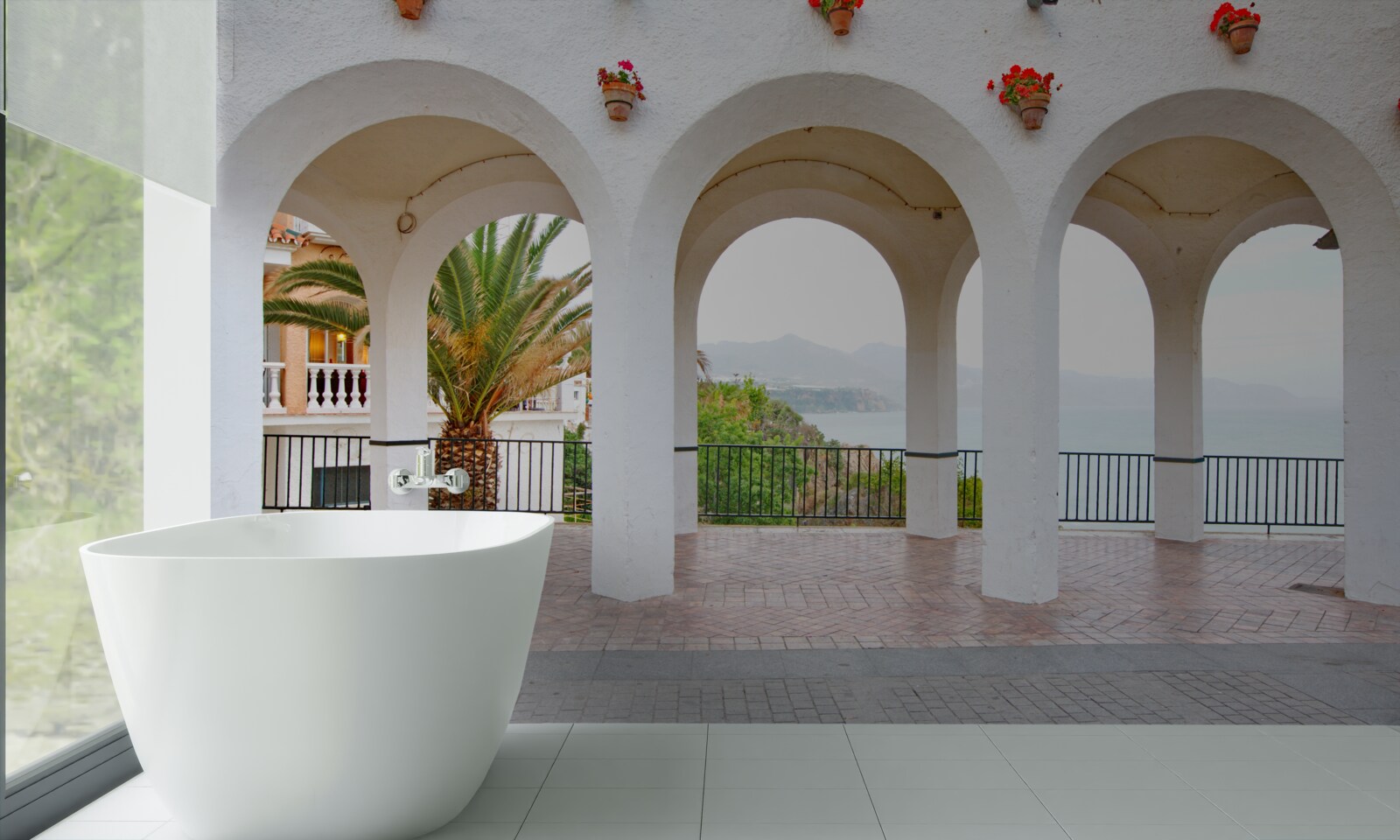 Fototapet arcuri netede, rotunjite, albe ca zăpada, deasupra râului