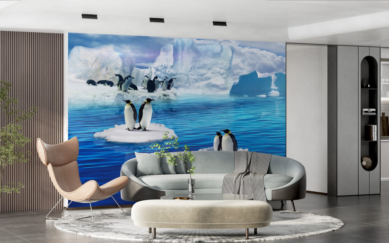 Fototapet familii de pinguini pe platforme de gheață