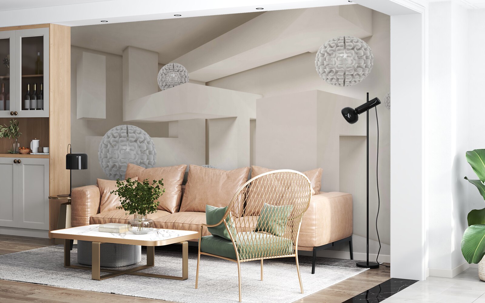 Fototapet cercuri albe abstracte pe un fundal de dreptunghiuri