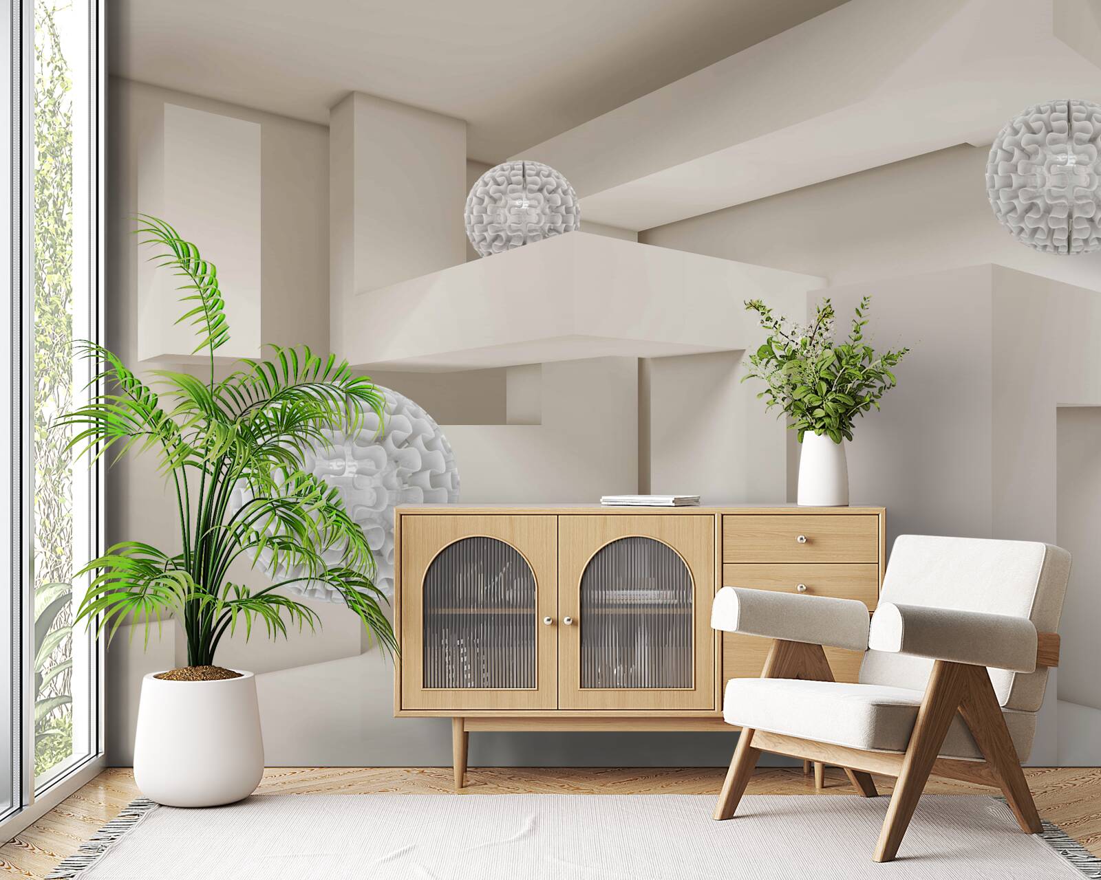 Fototapet cercuri albe abstracte pe un fundal de dreptunghiuri