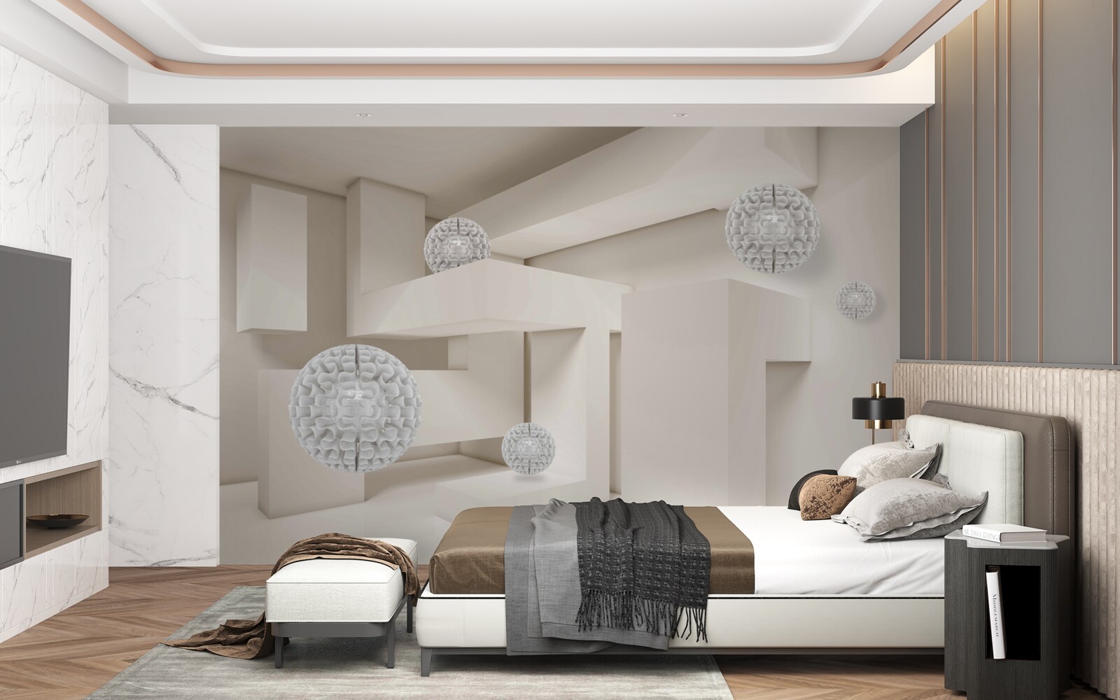 Fototapet cercuri albe abstracte pe un fundal de dreptunghiuri