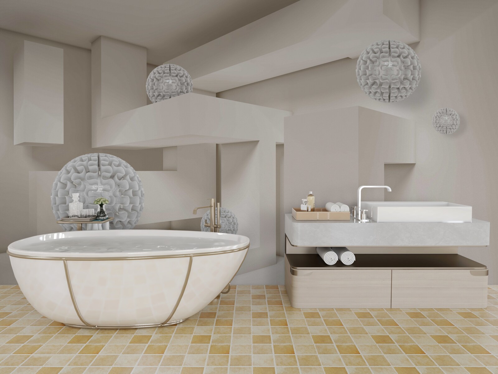 Fototapet cercuri albe abstracte pe un fundal de dreptunghiuri