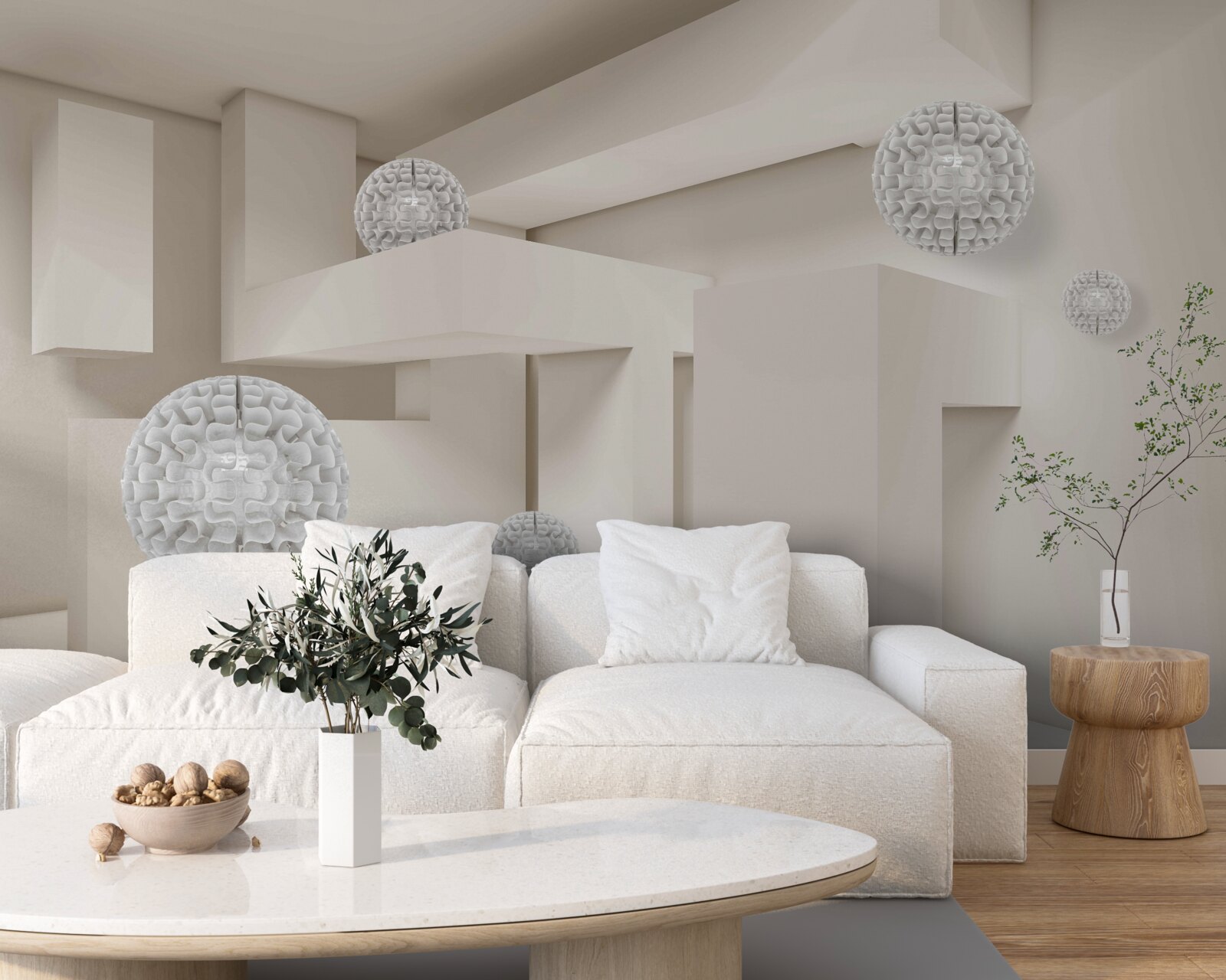 Fototapet cercuri albe abstracte pe un fundal de dreptunghiuri